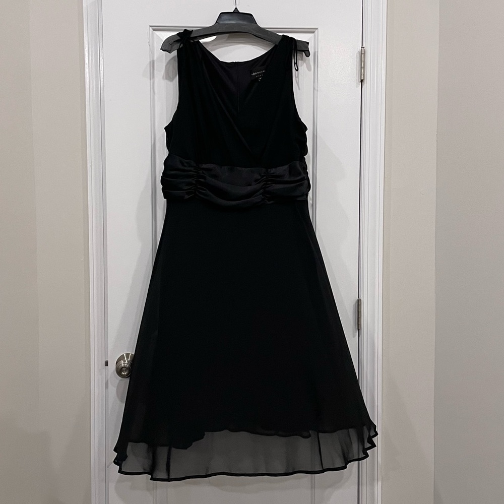 T-length black V-neck dress